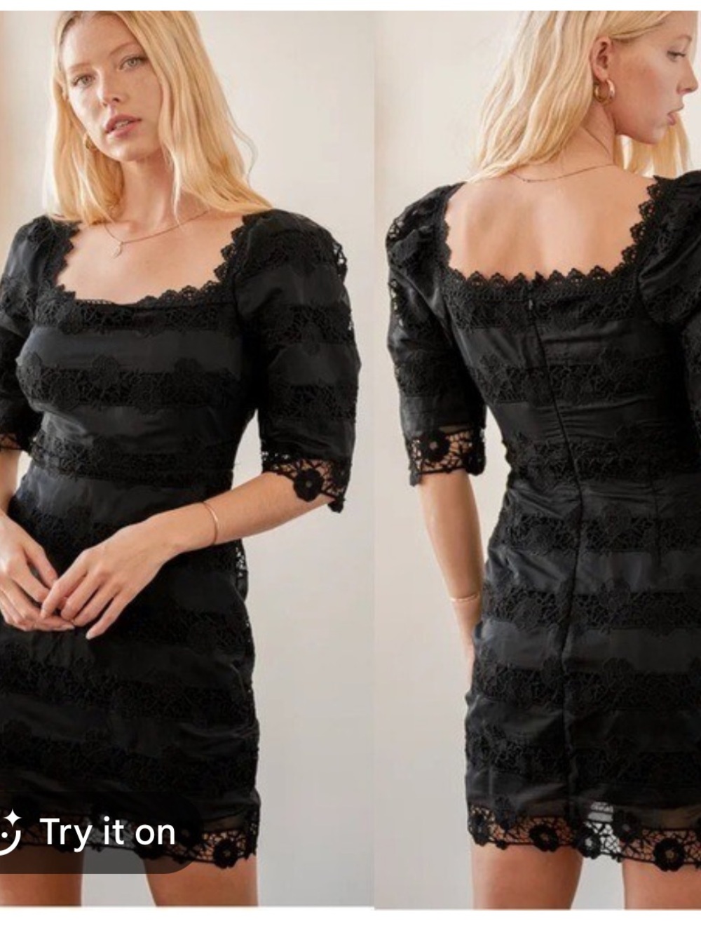 Lulu's Black Lace-Trim Square Neck Mini Dress